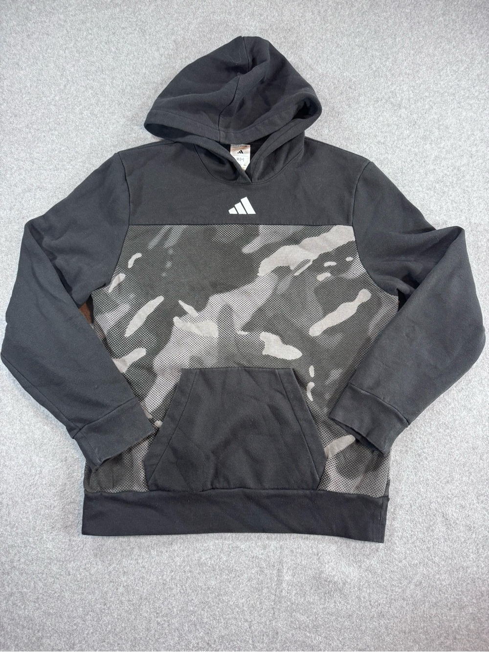 adidas Black and Gray Camo Kids Hooded Pullover